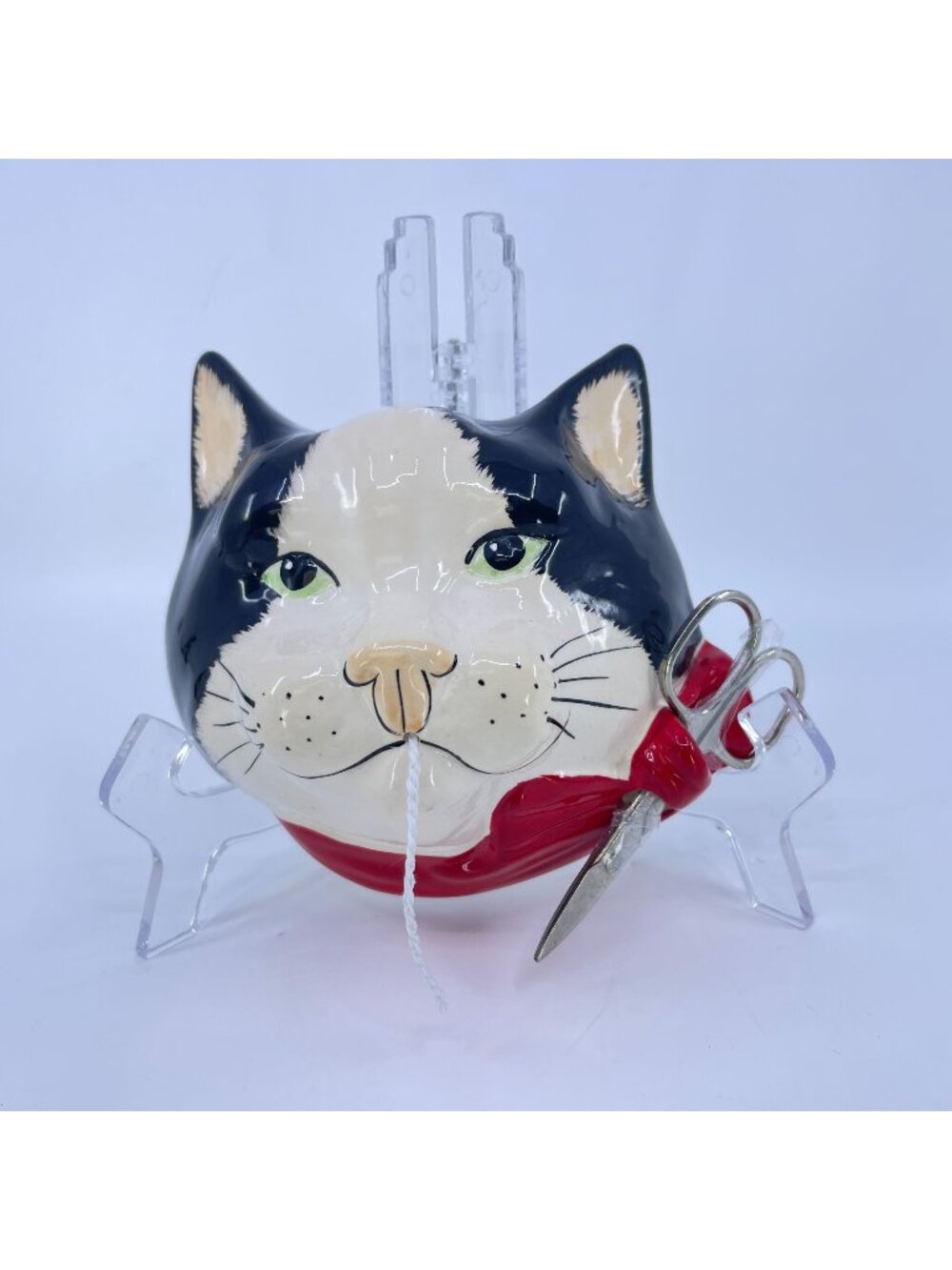 vintage barbacombe pottery cat string dispenser with scissors holder england